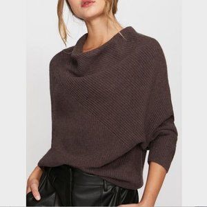 Brochu Walker Leith Cowl Sweater Wool Angora Cashmere Blend Ribbed Knit Brown M